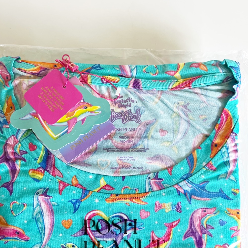 Posh Peanut x Lisa Frank Dancing Dolphins Short Sleeve Scoop Loungewear M NWT - Picture 10 of 11